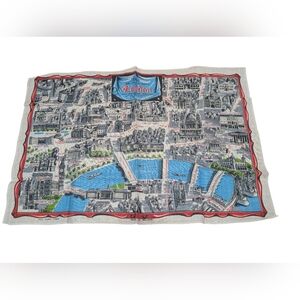 Vintage Irish Linen Tea Towel West End London Map Monuments London Tower Bridge